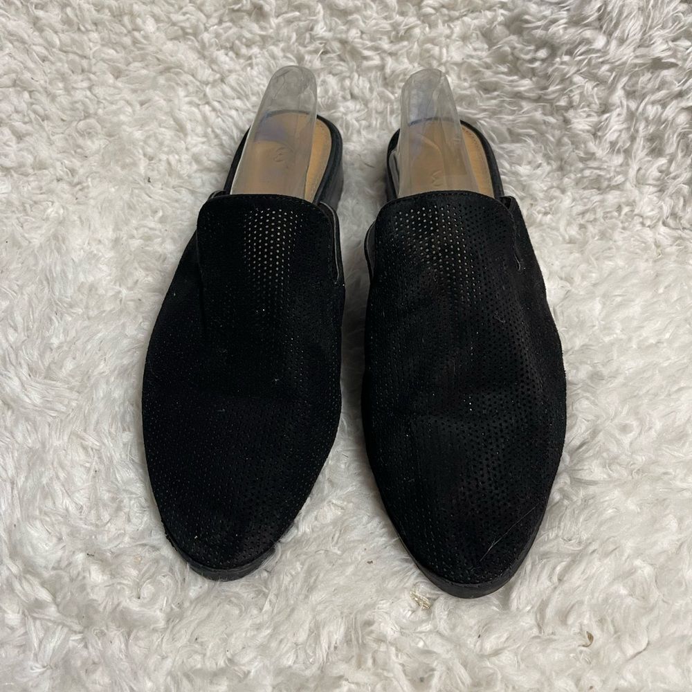 C est 1946 perforated faux suede slip on mules almond toe SZ10
